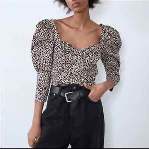 Zara NWT Cheetah Print Poplin Top Blouse Shirt Women’s Brown and Black